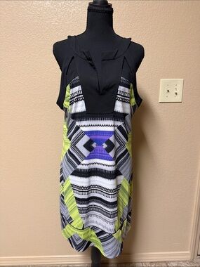BCBGMaxAzria Black, Lime & Purple Geometric Sleeveless Dress